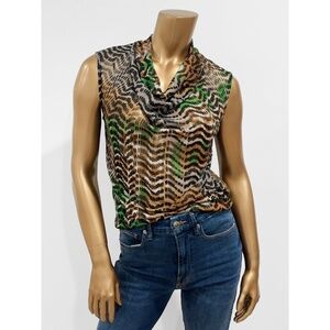 Worthington Women's Printed Cowl Neck Mesh Stretch Sleeveless Top Size S